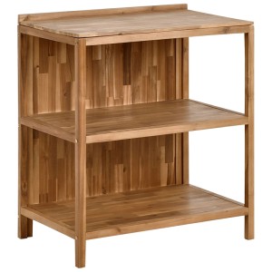Braune Beliani Outdoor-Kücheninsel Venosa aus Akazienholz mit zwei offenen Regalfächern für Garten und Terrasse.