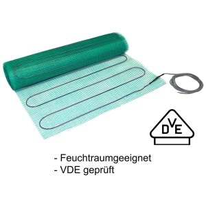 Chauffage au sol électrique Perobe, natte chauffante de 5 m² sur support vert, enroulée.