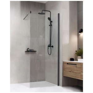 Paroi de douche Beliani Ahaus en verre transparent avec profils noirs dans une douche à l'italienne moderne.