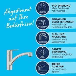 Miscelatore lavello Grohe QuickFix Start Supersteel con bocca bassa