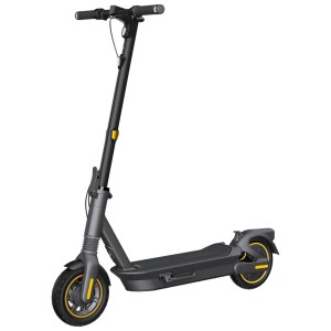 Segway Ninebot E-Kickscooter MAX G2 D en noir, gris et jaune.