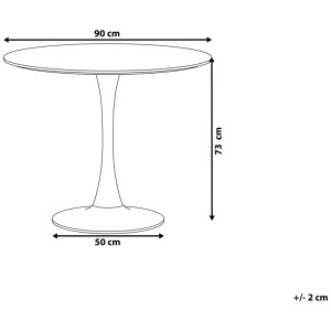 Schizzo: Tavolo da pranzo bianco Beliani Boca, Ø 90 cm, altezza 73 cm, con base centrale.