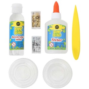 Slime DIY-Set, 7-teilig mit Kleber, Aktivator, Glitzer, Werkzeug und Behältern zum Schmuckbasteln.