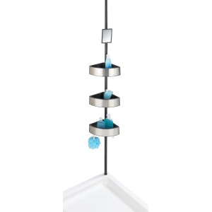 Étagère de douche Wenko Premium Big Black en acier inoxydable avec 3 étagères, miroir et accessoires de douche.