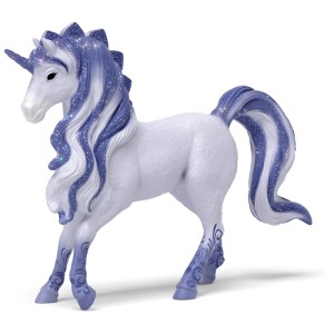 Schleich Bayala Licorne étalon Cosmos avec crinière violette et tatouages d'étoiles.