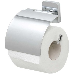 Porta carta igienica Tiger Onu con coperchio, acciaio inox cromato, per montaggio a parete.