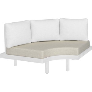 Cuscino angolare per lounge da giardino modulare Waldport, seduta beige, cuscini schienale bianchi.
