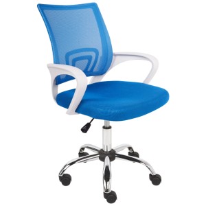 Sedia da ufficio blu Beliani Solid Mesh con braccioli bianchi e ruote