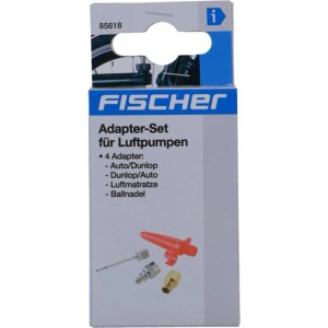 Set adattatori pompa aria Fischer, 4 pezzi: adattatori per valvola auto, valvola Dunlop, materassino e ago per palloni.