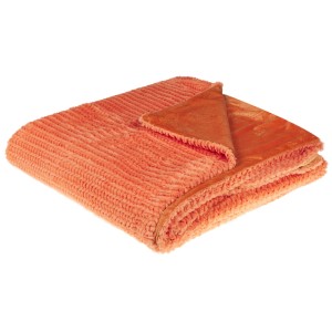 Coperta arancione Bjas (200x220 cm) con texture a coste e superficie morbida.