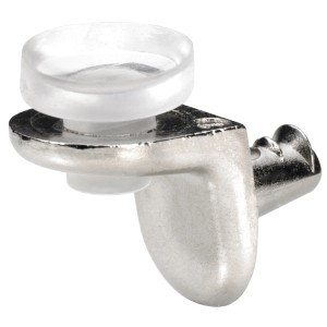 Support d'étagère en verre Sekura 8 nickel pour meubles, avec patin en plastique.