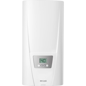 Chauffe-eau instantané Clage DIS Electronic 27 kW blanc avec affichage numérique.