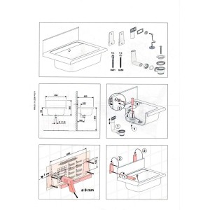 Istruzioni di montaggio per lavatoio Compact Bianco con accessori e dimensioni.