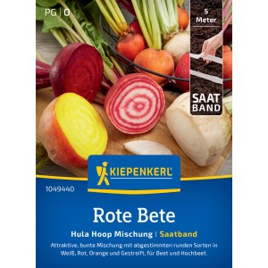 Ruban de graines Kiepenkerl Betterave rouge Hula Hoop Mix avec des betteraves rouges, jaunes, blanches et rayées.