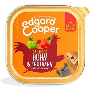 Edgard & Cooper alimento umido per cani pollo e tacchino con mela e mirtillo rosso, adult, vaschetta da 150g.