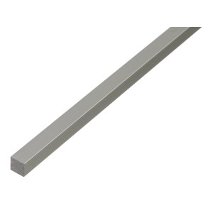 Barra quadrata argentata, 10x10x1000 mm, alluminio anodizzato.
