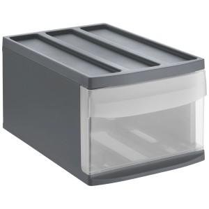 Rotho Schubladenbox Systemix M in Anthrazit, Aufbewahrungsbox mit transparenter Schublade.