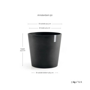 Vaso per piante Ecopots Amsterdam grigio scuro, 50 cm. Ideale per interni ed esterni.