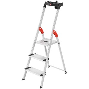 Scala domestica Hailo L80 Comfortline, 3 gradini, in alluminio con vassoio.