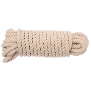 Corde en coton naturel, Ø 10 mm, longueur 10 m, enroulée. Idéale pour les loisirs créatifs et la décoration.