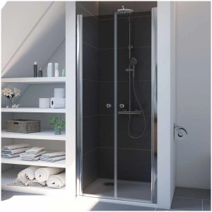 Breuer Elana 6 Pendeltür, 80 cm, silber matt, grau getöntes Glas. Duschtür für Nische im Badezimmer.