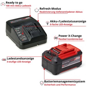 Einhell Power X-Change Akku-Starter-Kit mit 5,2 Ah Akku und Ladegerät.