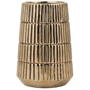 Vaso decorativo Qanawat in gres dorato con superficie strutturata.