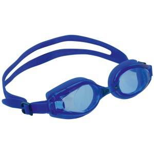 Lunettes de natation bleues Happy People pour adultes avec sangle en silicone et verres antibuée.