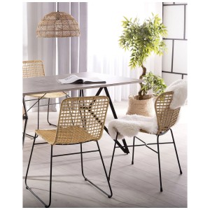 Sedie da pranzo Beliani Elfros, set da 2, rattan marrone con struttura in metallo nero.