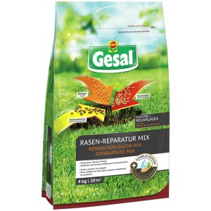 Gesal Rasenreparatur-Mix 4 kg : Solution 3en1 avec graines, engrais et substrat pour réparer le gazon.