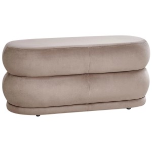 Banquette de lit Beliani Ellendale en velours beige, forme ovale. Tabouret pour chambre et salon.