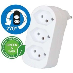 Adaptateur rotatif Max Hauri Adapt avec 3 prises T13, blanc.