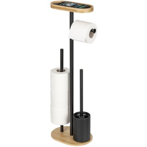 Wenko Pomarolo Bambou Noir 4en1 set WC avec porte-papier et étagère.