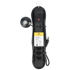 Schwarze Schönenberger Steckdosenleiste mit 6 T13-Steckdosen, externem Schalter und 3 m Kabel.