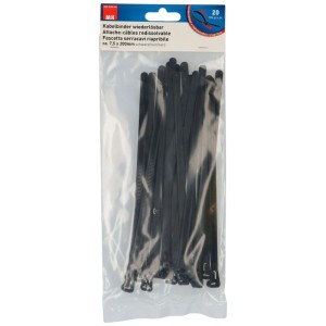 Lot de colliers de serrage noirs réutilisables, 200 x 7,5 mm, 20 pièces.