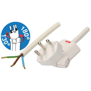 Cavo di alimentazione bianco Clip-Clap TD, 3 m, con spina girevole e protezione bambini.
