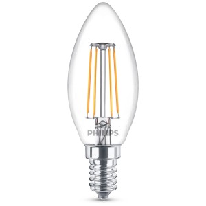 Klare Philips LED-Glühbirne in Kerzenform, E14, 40W, 2700K, ultraeffizient und energiesparend.