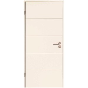 Porta interna bianca Straight Line decoro DIN sinistra con linee orizzontali e maniglia.