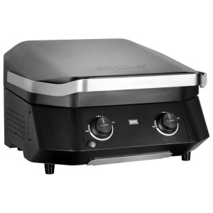 Grill elettrico Cozze E-50 nero con due zone di cottura regolabili.