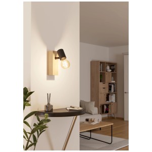 Spot Eglo Townshend: Lampada nera con base in legno, 1 luce, E27, per illuminazione moderna.