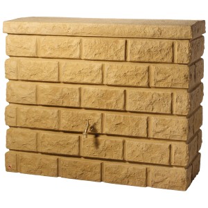 Garantia Serbatoio a muro Rocky 400 l Sandstone: Barile per acqua piovana effetto pietra con rubinetto per irrigazione giardino.