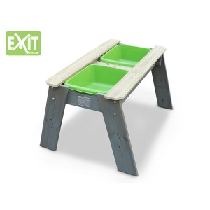 EXIT Aksent tavolo sabbia e acqua con due vasche verdi e struttura in legno grigio.