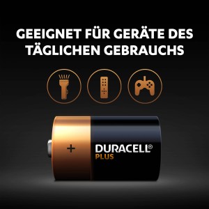 Batteria Duracell D, 1.5V, confezione da 2. Batteria alcalina per dispositivi di uso quotidiano.