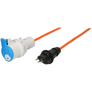 Cavo adattatore tipo 13 a CEE16, 230V, 10A, con fusibile. Cavo di transizione per uso esterno, cantieri e campeggio.