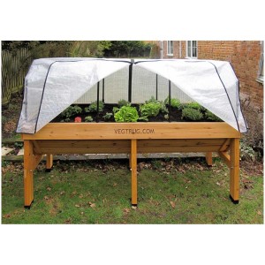 VegTrug Fioriera Rialzata Media Naturale con copertura serra, piantata con verdure.