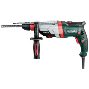 Metabo Multihammer UHEV 2860-2 Quickset, un perforateur burineur vert et gris avec foret.