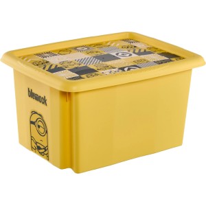 Box contenitore gialla Keeeper Karolina Minions, 15 l, con coperchio e motivo Minions.