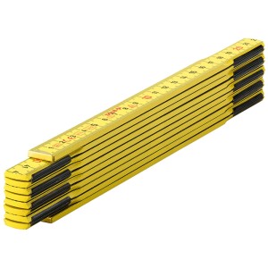 Mètre pliant en bois jaune Sola HG 2/10, plié. Outil de mesure en bois de hêtre avec échelle facile à lire.
