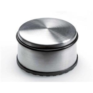 Fermaporta Hettich in acciaio effetto acciaio inox con anello in gomma per proteggere porte e pareti.