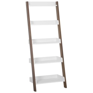 Étagère échelle scandinave Mobile Trio avec cadre marron et 5 étagères blanches, 164 cm de haut.